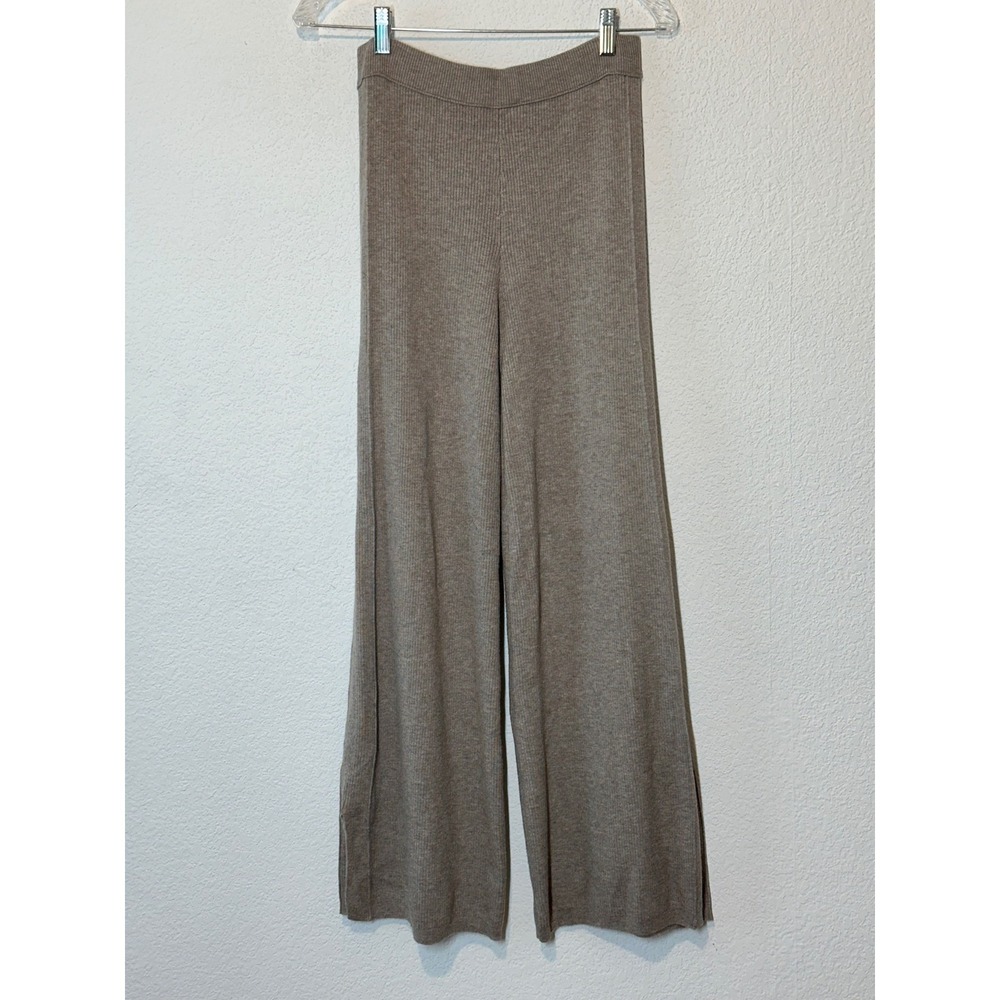 American Eagle Outfitters Taupe Brown Ribbed Knit Wide Leg Lounge Pants Slit Hem